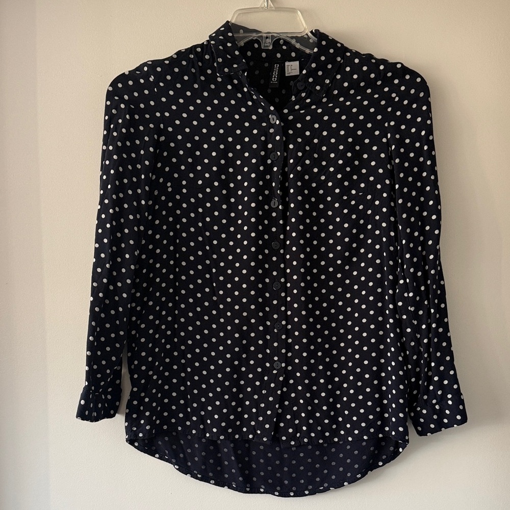 H&M Navy Polka Dot Button Down Shirt